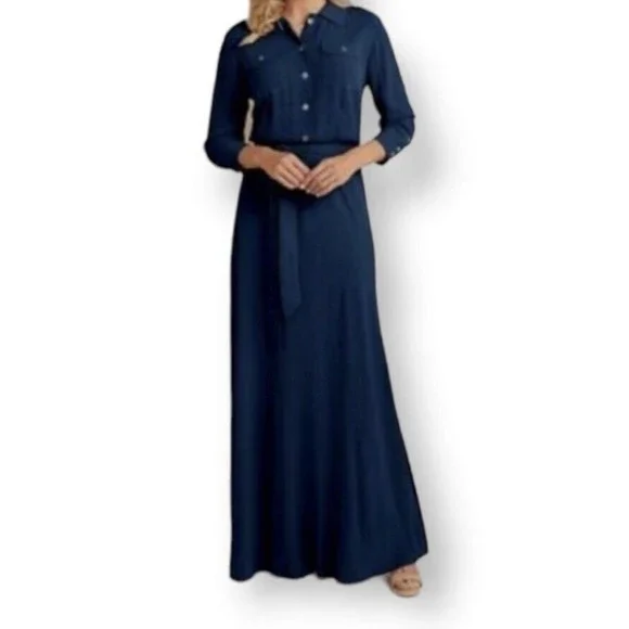 Soft Surroundings | Dresses | Nwot Soft Surroundings Savannah Long Sleeved  Navy Crepe Maxi Dress Size Small | Poshmark